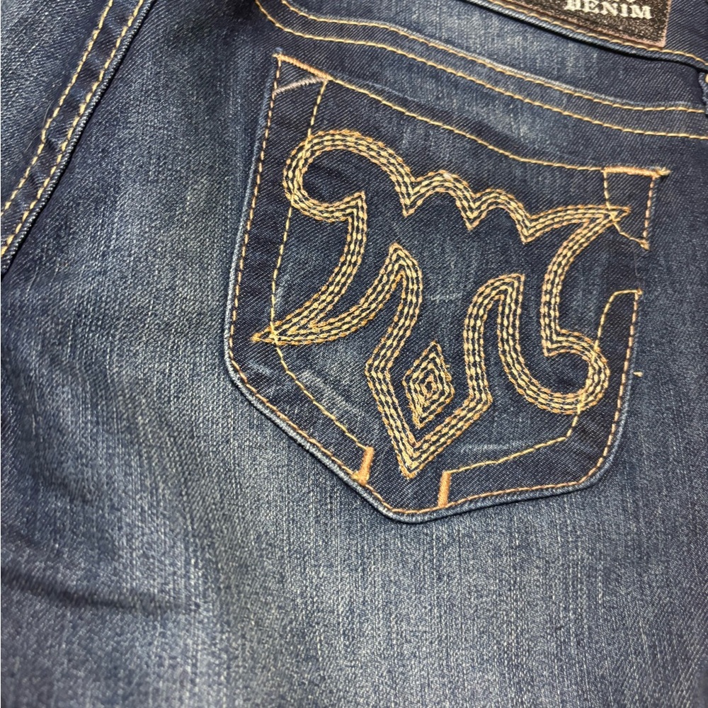 Mek Denim Stylish Blue Jeans with Embroidered Detail
